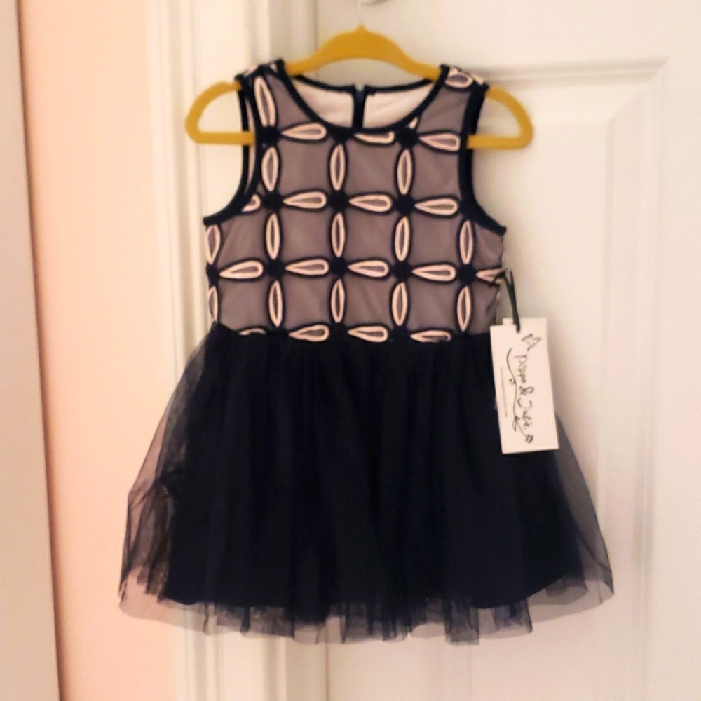 NWT Pippa and Julie navy/pink tulle dress with matching diaper cover